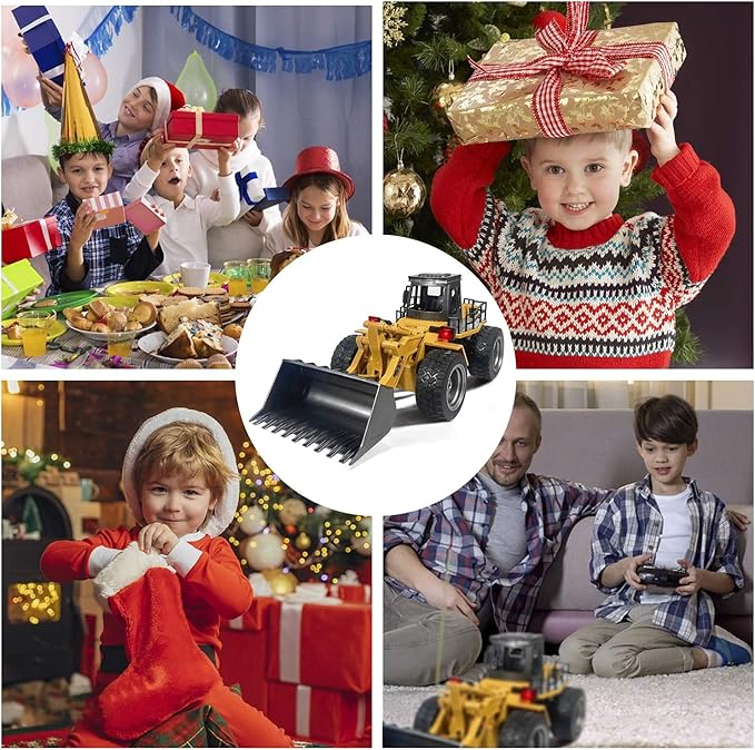 Remote Control Bulldozer Toy Truck, 1/18 Scale RC Metal Rc Front Loader 4WD Construction Vehicles for Boys Girls Kids with Rechargeable Two Battery 6+Year