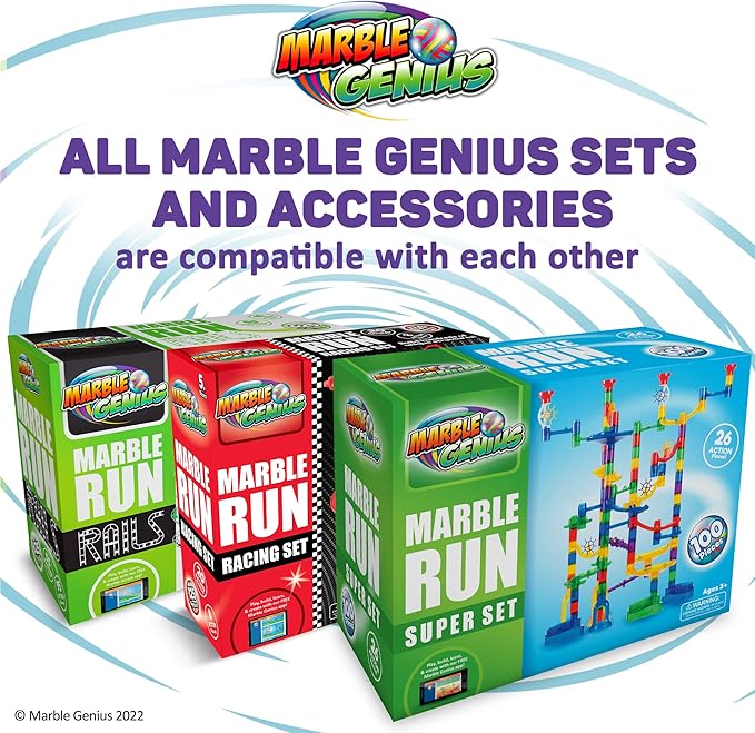 Marble Genius Marble Run - 150 Complete Pieces Maze Track Easter Toys for Adults, Teens, Toddlers & Kids Aged 4-8 Years Old, (85 Translucent Marbulous Pieces + 65 Glass-Marble Set), Super Set