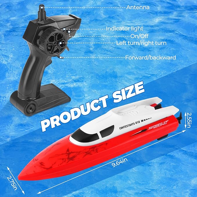 RC Boat for Adults Kids Remote Control Boat for Boys 2.4GHz High Speed Boat for Pools and Lakes, Rechargeable Boat Batteries, Summer Outdoor Water Play Toys Birthday Gift for Boys Girls-Red