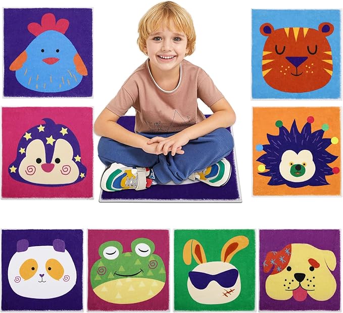 HiiARug Carpet Squares for Classroom Sitting, Kids Rug for Reading, Hopscotch, Playroom, Flexible Floor Seats for Classroom, Preschool, Daycare,Elementary 8 pcs, 18"x18",Multicolor
