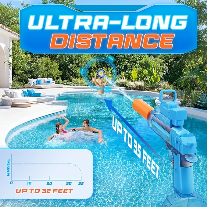 Electric Water Guns for Kids Ages 4-8: Automatic Squirt Gun 32FT Long-Range Large Capacity Water Gun Ideal for Pool Party Beach and Backyard Battles Summer Outdoor Water Toy for Kids 8-12, Blue