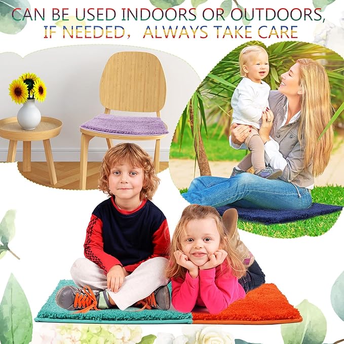 10 Pcs Kids Carpet Square Seats Soft Rainbow Floor Rug Mats Warm Colorful Hemming Floor Rug Cushions for Classroom Group Story Activity Home Play Area(18 Inch,Cute Color)