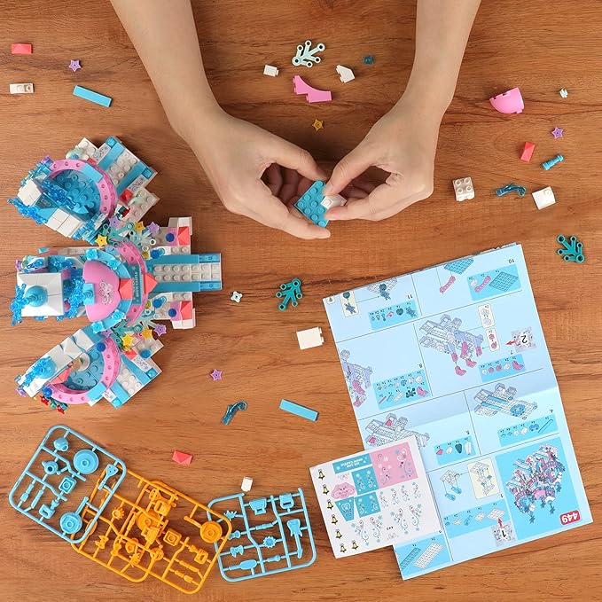 Friends Frozen Castle Building Kit Princess Magical Ice Palace Creative Toy Set for Girls 6-12, Best Learning and Roleplay STEM Construction Toy Gifts with Storage Box for Kids (522 Pieces)