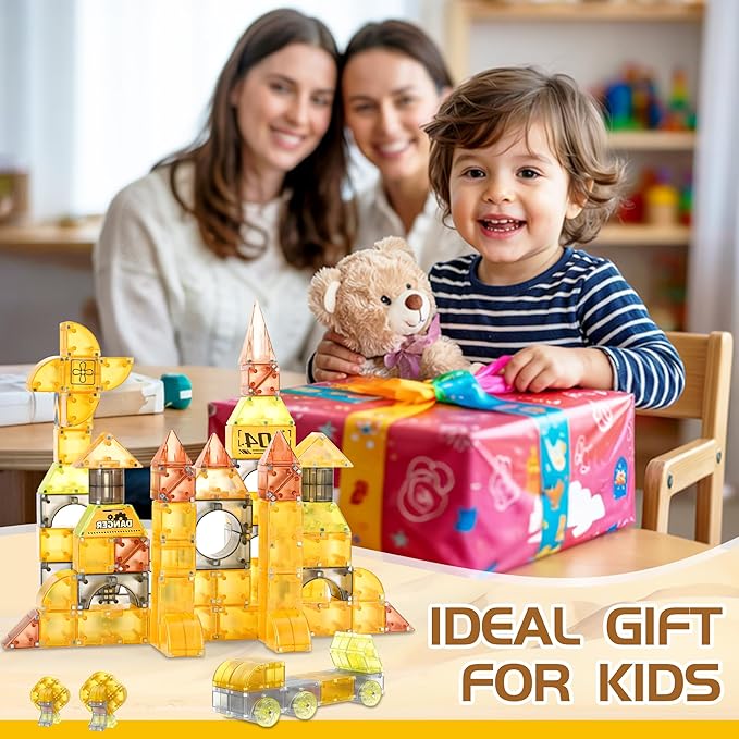 cossy Magnetic Blocks, 3D Magnetic Building Blocks, Multi Shape Magnet Toys with Cars Set, STEM Toys, Educational, Preschool Montessori Sensory for Boys and Girls