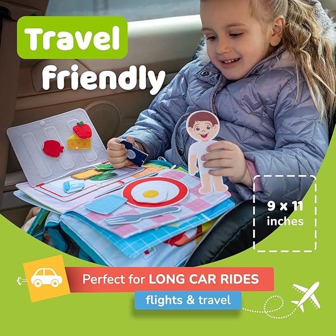 Montessori Busy Book for Toddlers - Daily Activity Quiet Book with 10 Pages Preschool Learning Activities for Fine Motor Skills Boys and Girls, Sensory Activities for 3 Years, Birthday Gifts Toys