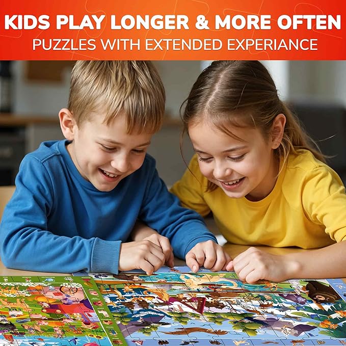 QUOKKA Puzzles for Kids Ages 4-6 - Toddler Puzzles Ages 3-5 - 4-Pack 60 Piece Search and Find Animals Jigsaw Puzzle 6-8 - Learning Toys for 3 Year Old Boys and Girls - Educational Games Gift