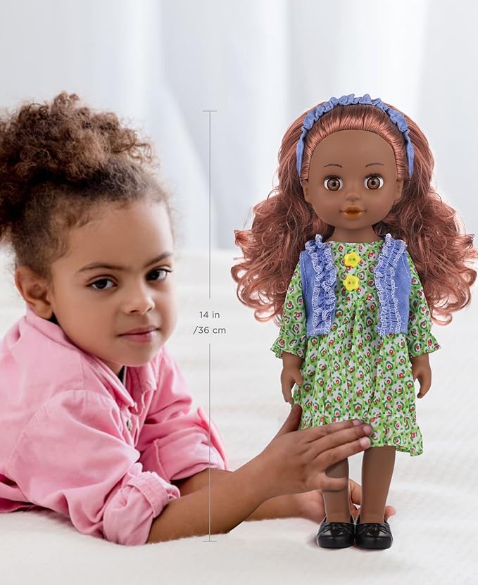 GAGAKU Black Doll for Girls, 14" Black Dolls Set for Toddlers Kids 1 2 3 4 5 6 Years Old, Black Girl Baby Doll with Hair to Comb, Including Doll Dress Clothes Outfits Hair Accessories