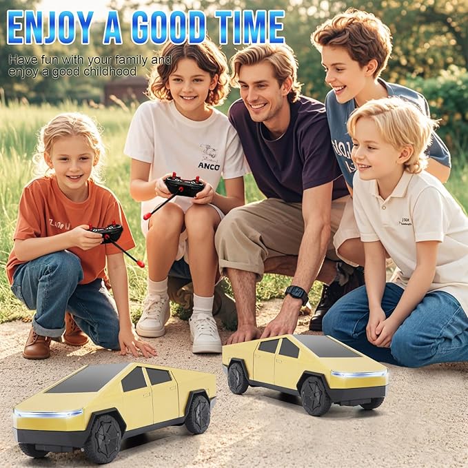 Remote Control Pickup Truck, 1/24 Scale Racing Car Model, Rechargeable Battery & Light and Loadspace, for Adults and Boys (Gold)