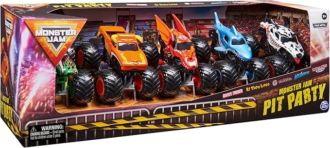 Monster Jam, Official Pit Party 5-Pack of 1:64 Scale Monster Trucks, Kids Toys for Boys and Girls Ages 3 and Up