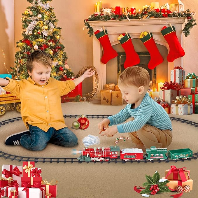 Train Set - Train Set for Toddlers w/Music Light & Smoke, Christmas Train Sets for Around The Tree, Train Toys for Kids 4-7, Christmas Train for 3 4 5 6 7 8 Year Old Boys Girls Kids Birthday Gift