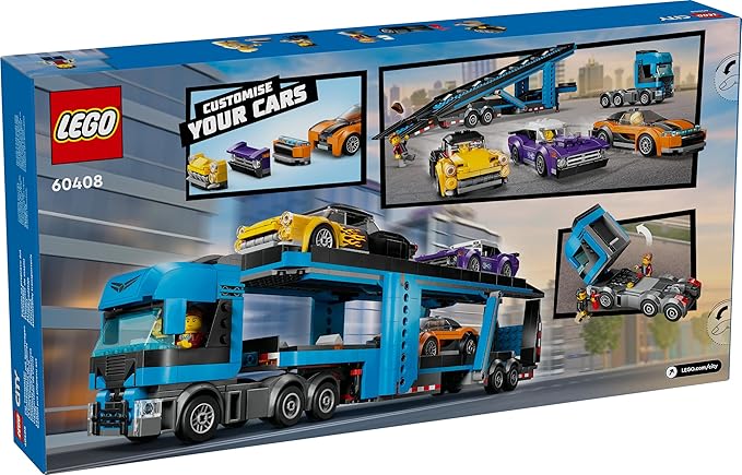 LEGO City Sports Car Transport Truck - Set of 4 Vehicles for Children from 7 Years - Party or Birthday Gift for Boys and Girls - 4 Minifigures for Role Play 60408