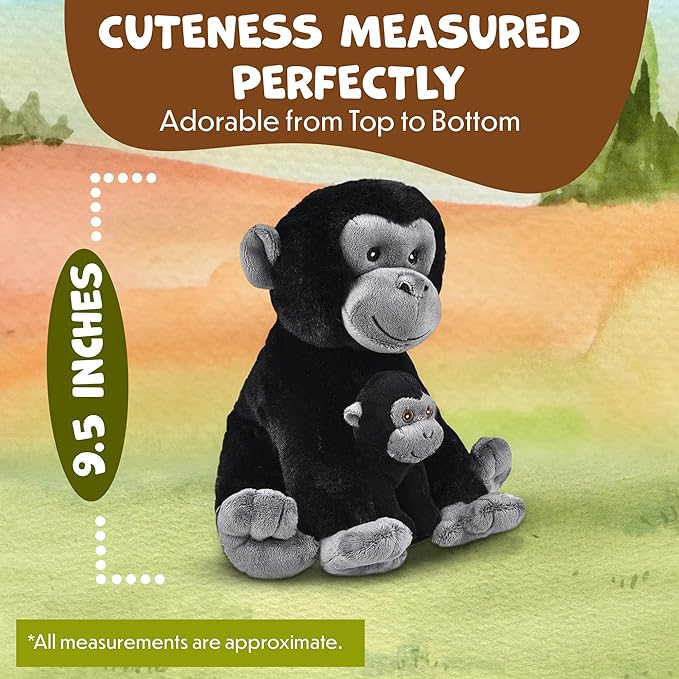 Mom and Baby Stuffed Animals for Boys & Girls, Safari Baby Shower Decorations, Nursery Decor, Zoo Animals for Toddlers, Quality Realistic Toys for Kids, Cute, Soft, Huggable, Squeezable (9.5" Gorilla)