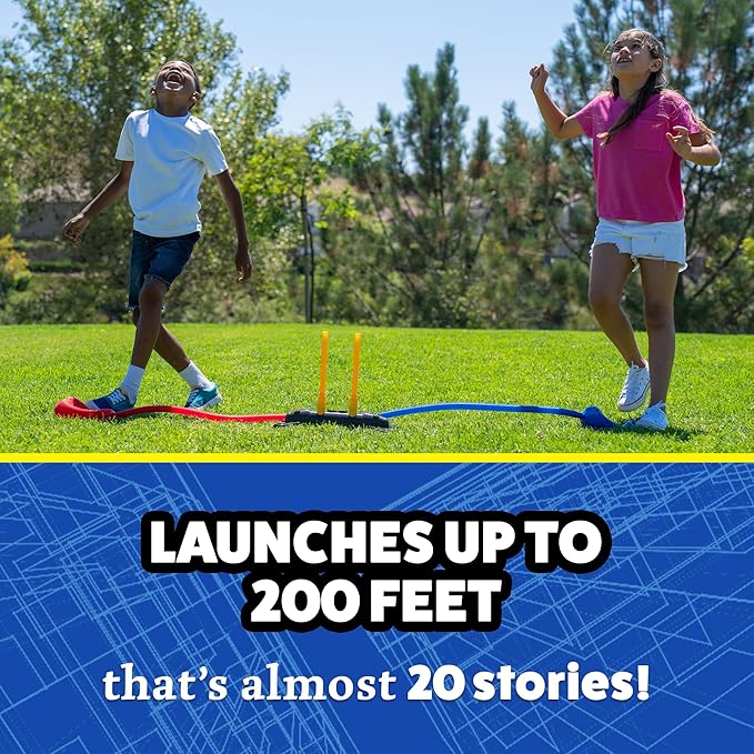 Stomp Rocket Original Dueling Rocket Launcher for Kids, 8 Rockets - Fun Backyard & Outdoor Kids Toys Gifts for Boys & Girls -Toy Foam Blaster Set Soars 200ft - Multi-Player Launcher Stand