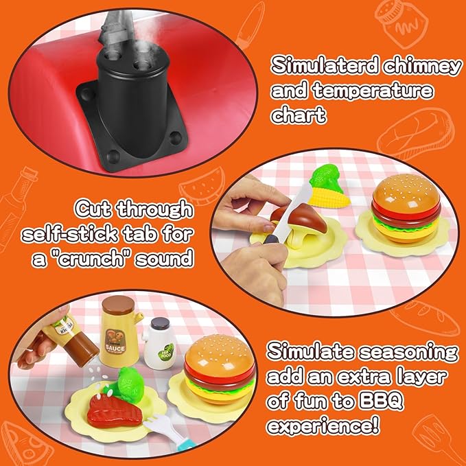 2025 Kids Play Kitchen Toy Grill BBQ Kitchen Playset Outdoor Toy with Smoke Light Outside Pretend Play Food Toys Cooking Set 2-Layer Barbecue Gifts for Toddler Boys Girls 3-5 6 7 8