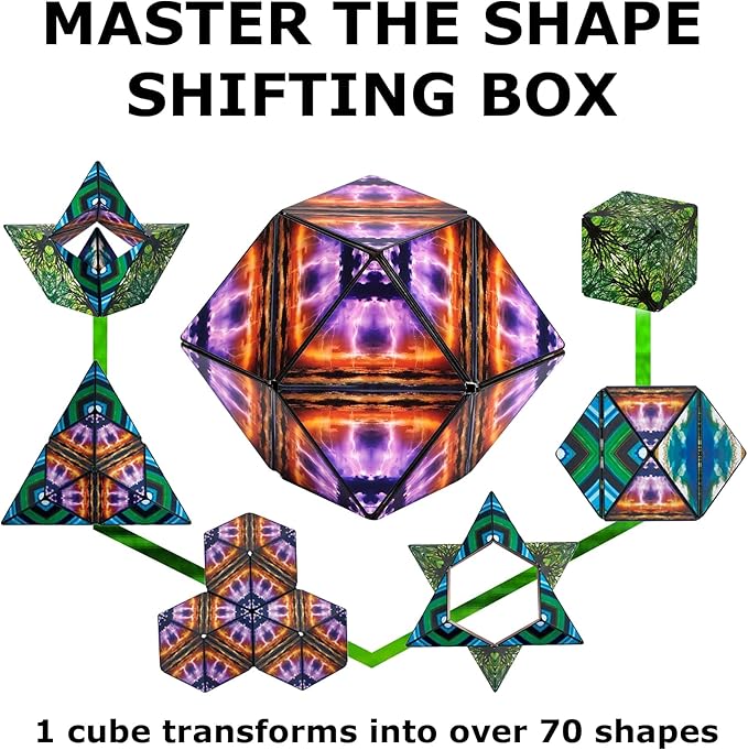 SHASHIBO Shape Shifting Box - STEM Magnetic Fidget Cube That Transforms Into Over 70 Shapes, Download Fun in Motion Toys Mobile App (Elements)