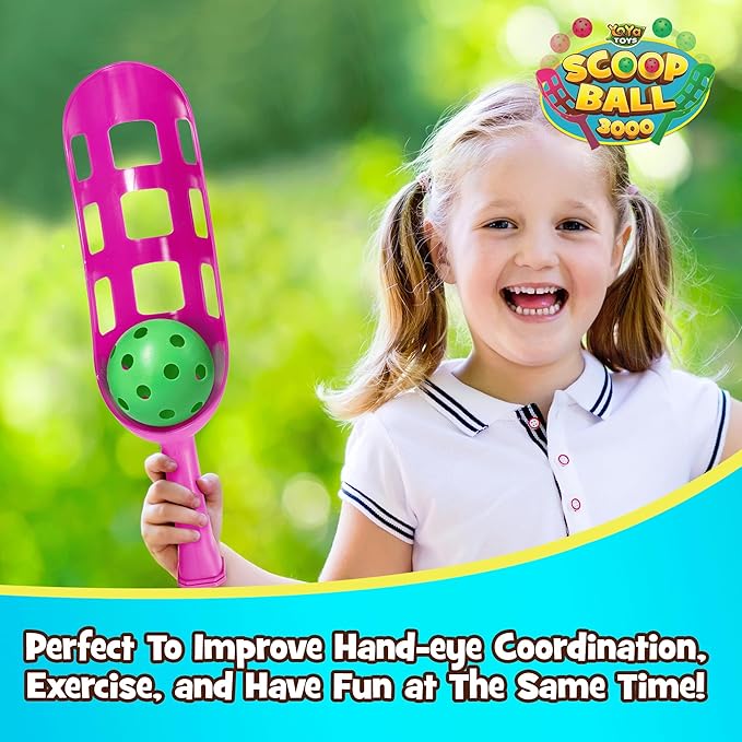 YoYa Toys Scoop Ball Set - Toss & Catch Game for Kids - Outdoor Fun, Beach Toys - Ideal for Field Day, Summer Activities, PE Equipment, Backyards, Parks, Camping - Includes 2 Scoops, 2 Balls, PVC Case