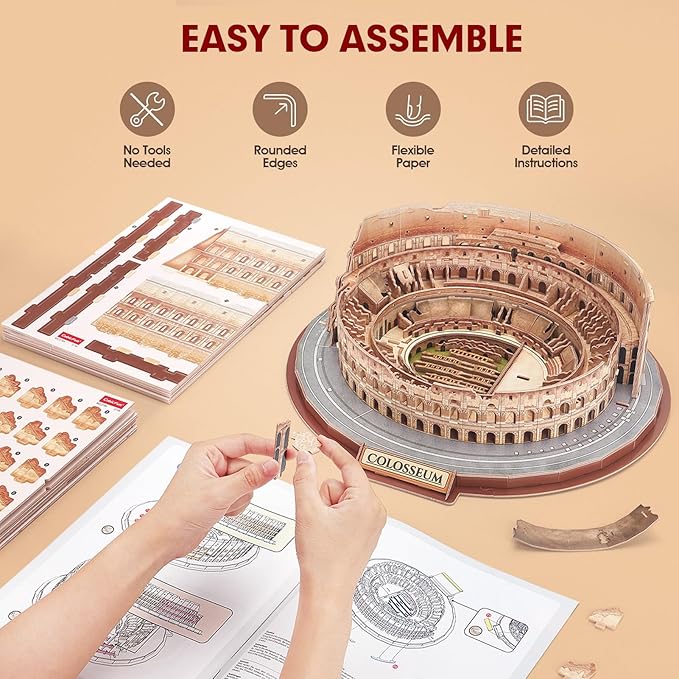 CubicFun 3D Puzzles for Adults Kids New Version Italy Rome Colosseum Jigsaw Puzzle DIY Building Model Kit Easter Gift for Boys Girls Age 10+, 163 Pieces Puzzles for Kids Ages 8-10 Dad's Gift