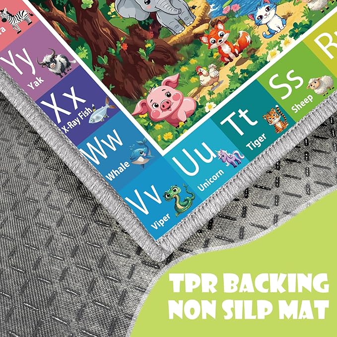 ABC Rug for Kids Room, ABC Baby Mats for Floor Toddlers, Non Silp Alphabet Play Mat Elementary Preschool Kid's Rugs with Animal Illustrations - (78.7X59 Inches)