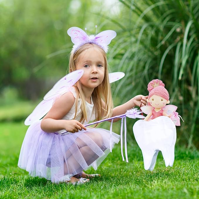 June Garden 17" Tooth Fairy Doll Anastasia - Plush Stuffed Soft Doll Girl Gift - Pink Outfit and Wings