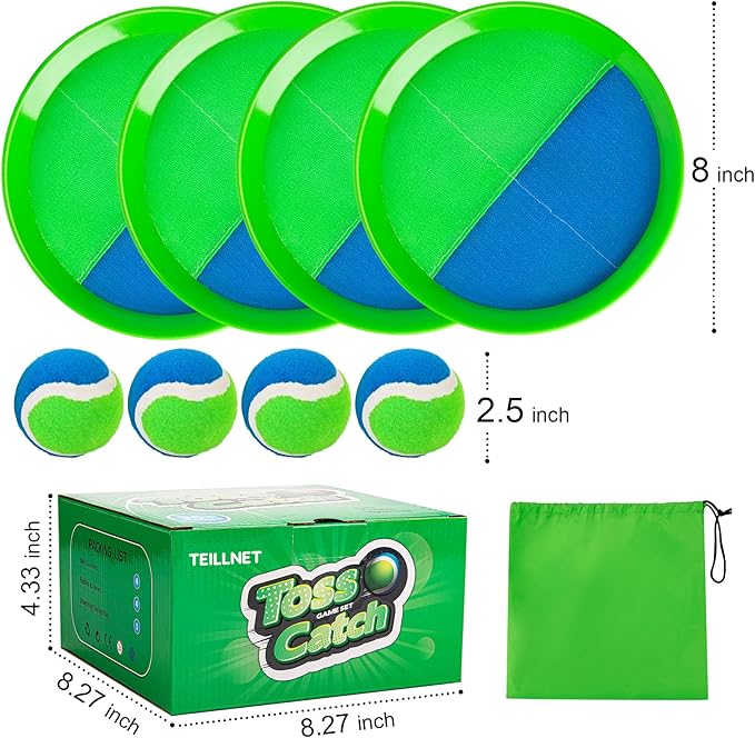 Toss and Catch Ball Set for Toddlers, Kids and Adults - 4 Pack - Kids Toys Outdoor Indoor - Sturdy & Water-Resistant, Great Game for Beach, Pool and Yard - Classic Gift for Boys Girls