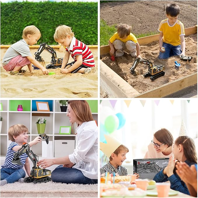 kolegend Remote Control Excavator Toy 16 Inch, 11 Channel RC Construction Vehicles Hydraulic Haulers Digger Toys Gift for 6 7 8 9 10 Years Old Kids Boys