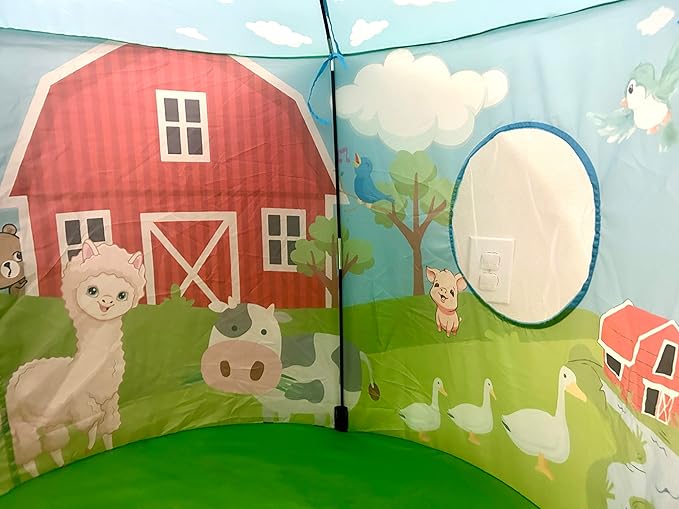Playhouse for Boy Girl - Play Tent for Kids Toddlers, Pop Up Montessori Creative Sensory Portable Toy Gift, Indoor Outdoor Airfort Bed Fort Party Room Animal Farmer Llama Cow Pig Duck (Farm Barnyard)