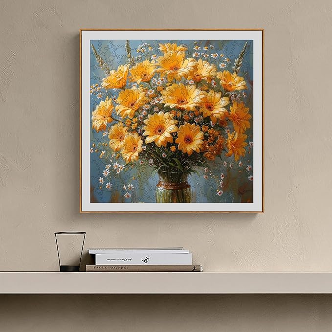 Flower Wooden Puzzles for Adults, 500 Pieces Chrysanthemum Wooden Jigsaw Puzzles, 16.7 in Wooden Puzzle Adult Creative Christmas Mother's Day Toy Gifts for Family