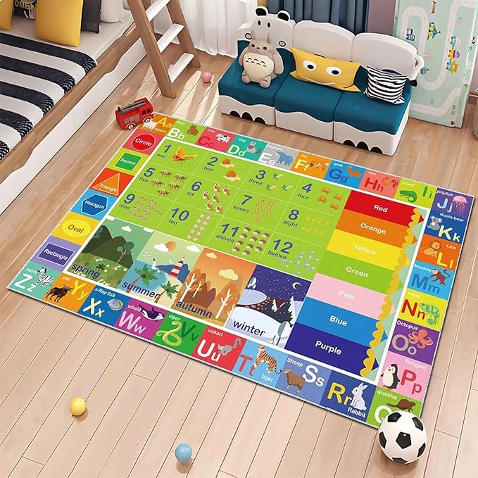 ABC Rug for Kids Playroom,Toddler Alphabet Mats Washable for Baby Area,Classroom,Play Room,Floor,Nursery(3×5FT)