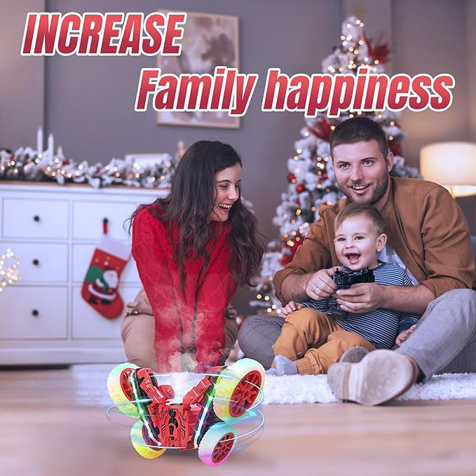 360°Rotating RC Cars with Cool,RC Cars with Sides Light and Headlights,2.4Ghz All Terrain Toy Car for Boys Girls Birthday Gift(Red)