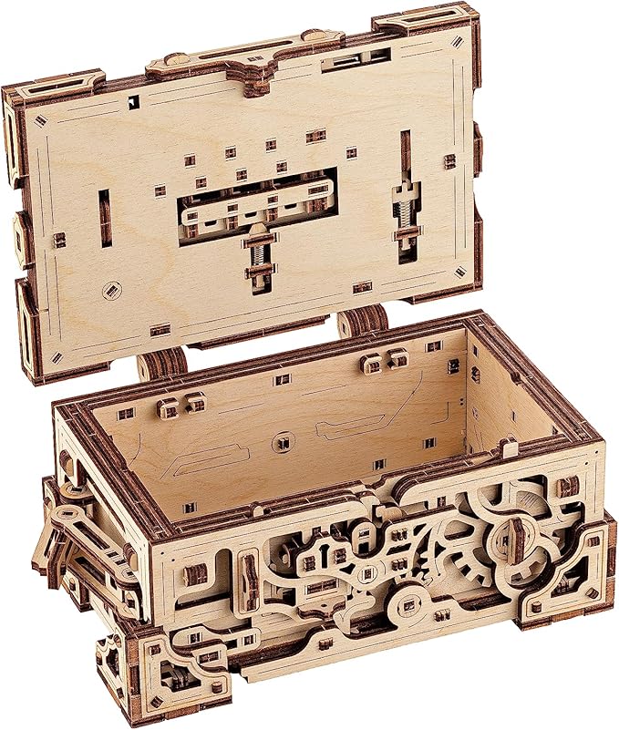 Wood Trick Enigma Chest Lock Puzzle Box Wooden 3D Puzzles for Adults and Kids to Build - Engineering DIY Project Mechanical Model Kits for Adults Wooden Models