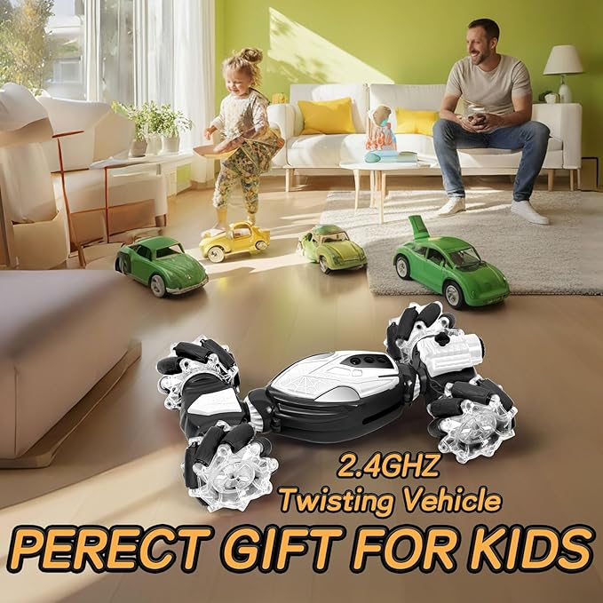4WD Remote Control Gesture Sensor Car, Gesture Sensing Rc Stunt Car with Light & Music & Spray,for 6-12 Year Boys & Girls,Double Sided Drift Truck Off Road 360° Flips,Birthday for Kids