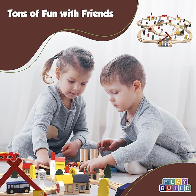 Wooden Train Set, Complete Toddler Train Set, Interactive Play & Learn Set, Creative Wooden Train Track Design, Premium Quality, Ages 3+ (100 Piece Set)