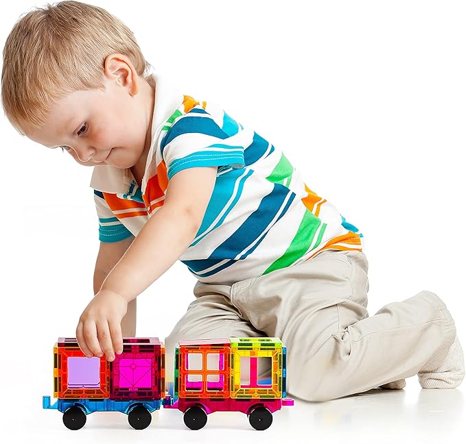 110 PCS Magnetic Tiles with 2 Cars, STEM 3D Building Blocks for Kids Ages 3-8, Montessori Magnet Construction Toys for Preschool Classroom (NF-110 PCS)