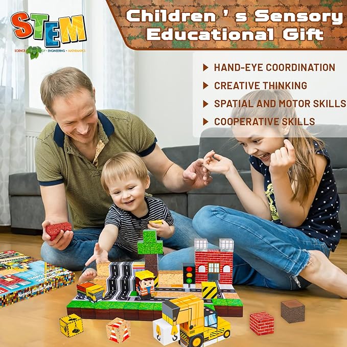 Magnetic Blocks-100PCS Magnetic Building Blocks, Magnetic Blocks Road with Car STEM Toddler Kids Toys, Construction Toys for Kids Ages 3+, Christmas Birthday Gifts for Boys & Girls