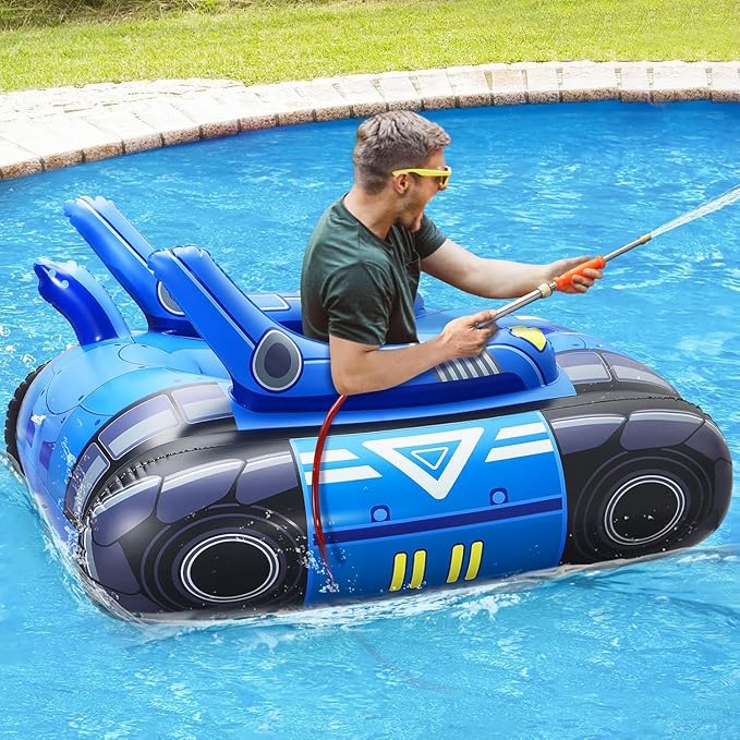 Chariot Large Inflatable Tank Pool Float Adults with Stainless Steel Water Guns Swimming Floats with Water Cannon for Lake Beach Pool Party