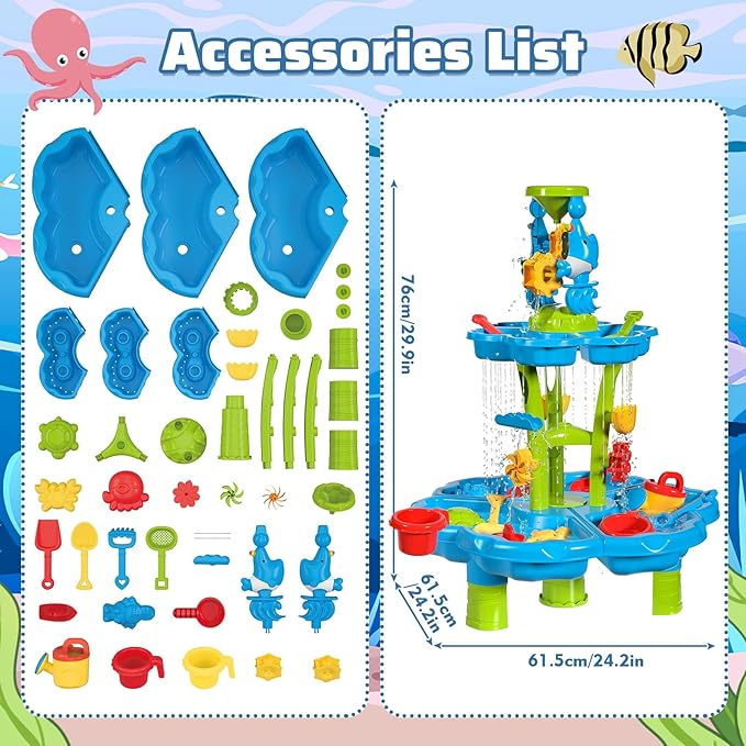 deAO Sand and Water Table Beach Toys Outdoor Activities Play Table for Kids Sand Pit Water Table Children Garden Toy Beach Play Activity Set Indoor Outdoor Summer Toys for Girls Boys Kids