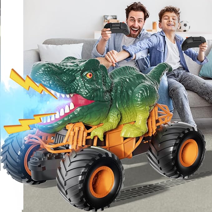 Bennol Remote Control Dinosaur Car Toys for Kids Boys 3-5 4-7, 2.4GHz RC Dino Car Toys with Light, Sound & Spray, Indoor Outdoor All Terrain Electric RC Truck Gifts for 3 4 5 8 10 12 Boys Kids