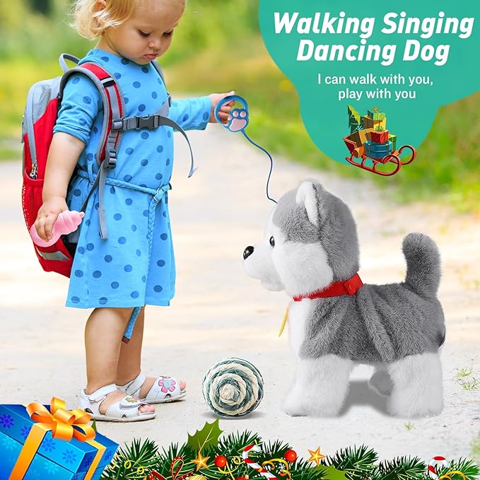 Husky Walking Barking Dog for Kids Interactive Musical Puppy Robot Repeats What You Say, Realistic Licking Tongue Wagging Tail Remote Control Toddler Toys for Girls and Boys Birthday Gifts