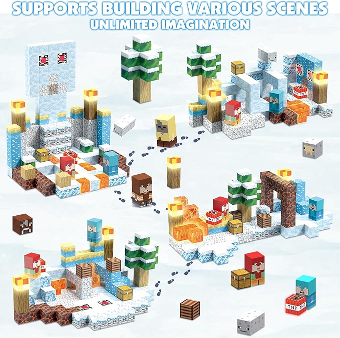 200PCS Magnetic Blocks Building Toys, Light Up Frozen Toy Building Blocks Set Magnet Cubes for Toddlers 3+, Build Frozen Castle STEM Sensory Magnetic Construction Toys