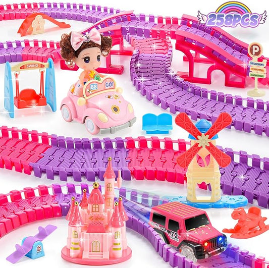 Princess Toys: 258pcs Toys for 3 4 5 6 Year Old Girls Kids Car Track Set with Doll Caslte Car 4 Year Old Girl Birthday Gifts for Toddler Girls Age 3-5 3-6