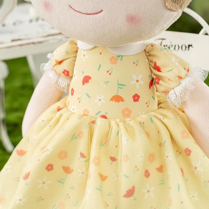 Gloveleya Baby Girl Gift Soft First Baby Doll Plush Doll Floral Yellow 16 "