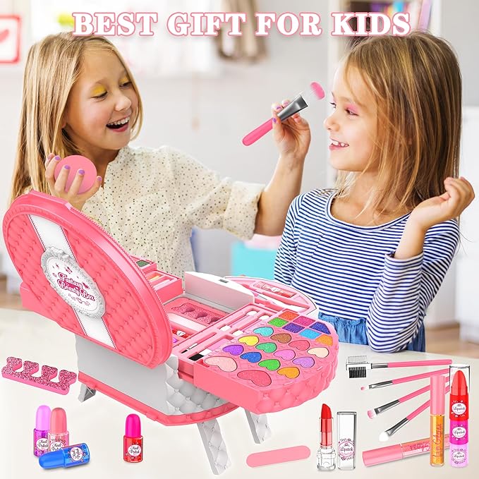 Kids Makeup Kit for Girl, 66 Pcs Washable Makeup Set for Little Girls, Cosmetic Set Pretend Play Makeup Toy Beauty Set Christmas & Birthday Gift Age 3 4 5 6 7 8 9+ Year Old Kids Toddler Toys