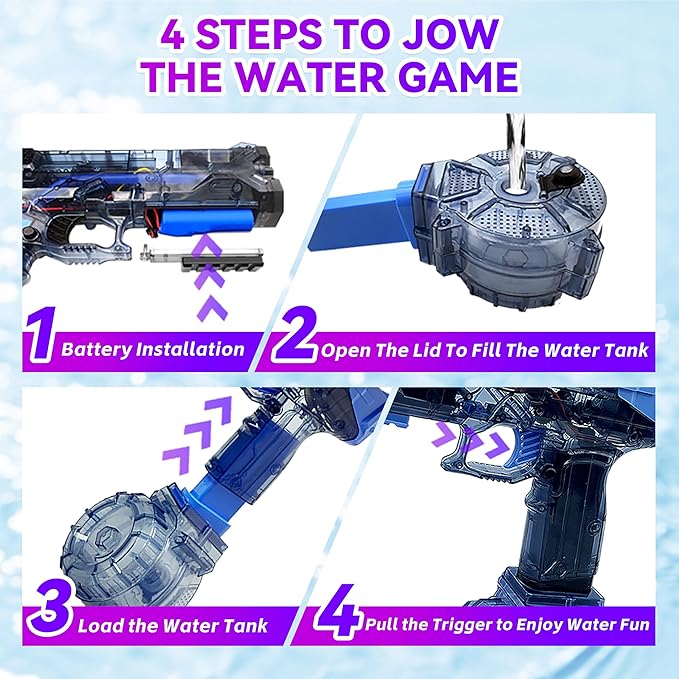 2025 Electric Water Guns 2-Pack with LED Light-Up Muzzle – Automatic Squirt Guns, 500CC Tanks, 28FT Range, Dual Rechargeable Batteries, Waterproof, Perfect for Nighttime Pool Parties & Outdoor Fun