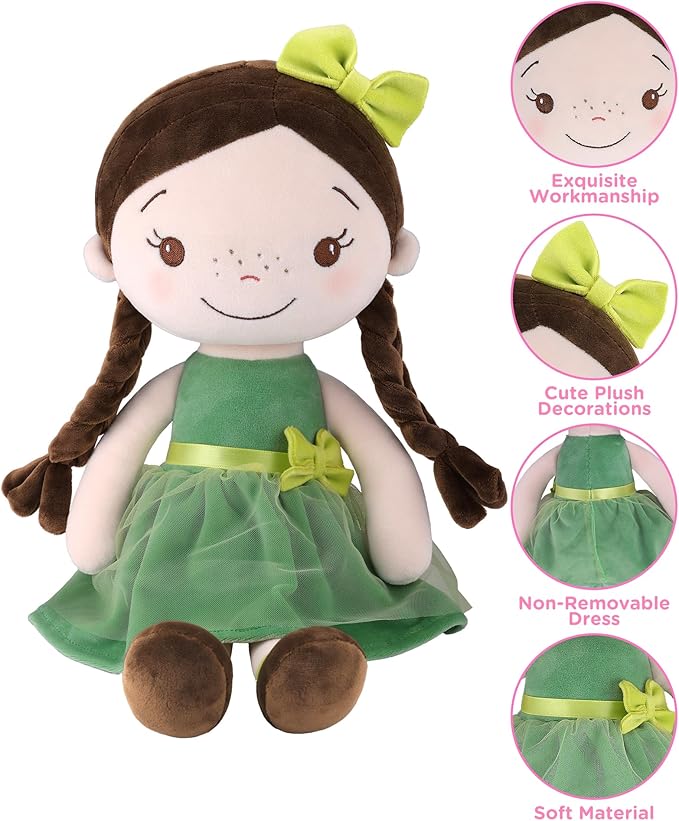Soft Baby Doll Toys (16'') for Girls, My First Baby Rag Dolls for 1 Year Old Girl Birthday Gift Plush Doll Toys Machine Washable Baby Doll for Toddler Kids Infants - Forest Girl