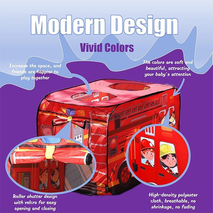 Pop Up Tent for Kids.Fire Truck Play Tent Role Play Firefighter Tent.Large, Easy to Organize.Birthday Gift for Girls & Boys.Can Be Played with by 2-3 Kids.for Toddler - Indoor & Outdoor, Red