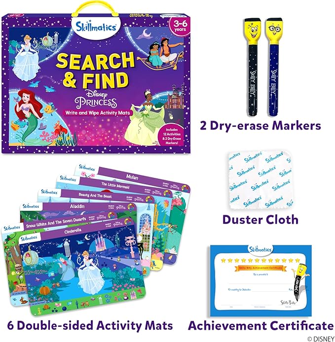 Skillmatics Search and Find Disney Princess Educational Game - Reusable Preschool Learning Activities, Perfect for Toddlers & Kids Who Love Toys, Art & Crafts, Gifts for Boys & Girls Ages 3, 4, 5, 6