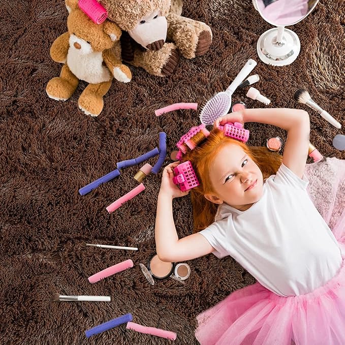 LOCHAS Luxury Round Fluffy Area Rugs for Bedroom Kids Girls Room Nursery, Super Soft Circle Rug, Cute Shaggy Carpet for Children Living Room, 4x4 Feet Brown