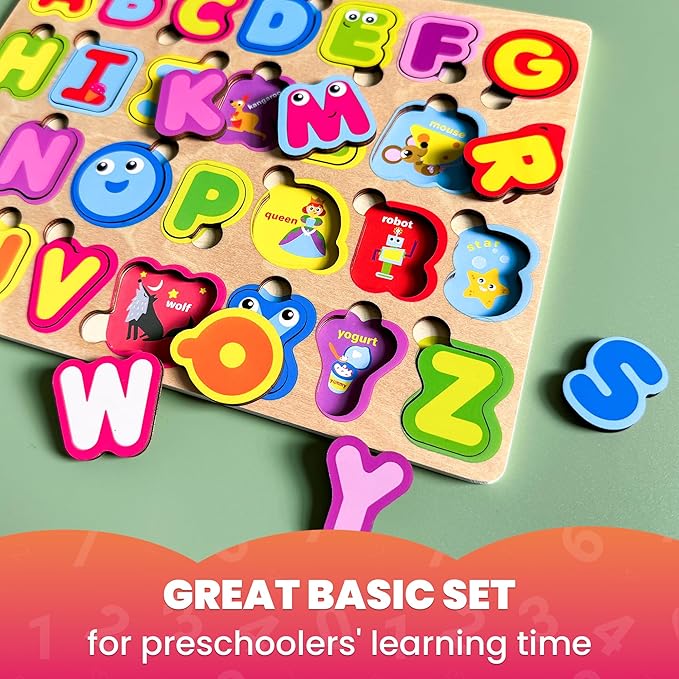 QUOKKA Montessori Alphabet Puzzle for Toddlers - Educational Wooden Toys for Kids Ages 3-5, Learning Letters and ABC Recognition, Preschool Activity Board for Fine Motor Skills and Learning Activities