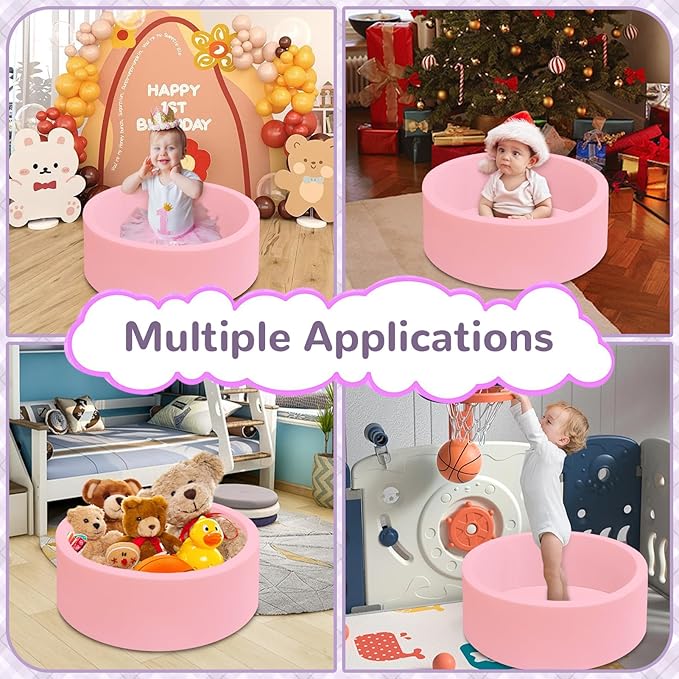 Baby Ball Pit 27.6" Soft Round Memory Foam Ball Pits NOT Included Balls Indoor Outdoor Playpen for Babies Toddlers Kids Great Gift for Girls Boys, Pink