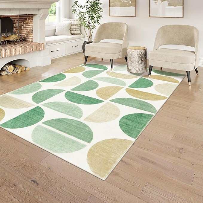 Lahome Boho Area Rug 4x6, Ultra-Thin Green Rug for Living Room, Modern Non-Slip Machine Washable Area Rugs Non Shedding Office Rug for Dining Room Kids Classroom (4x6,Green)